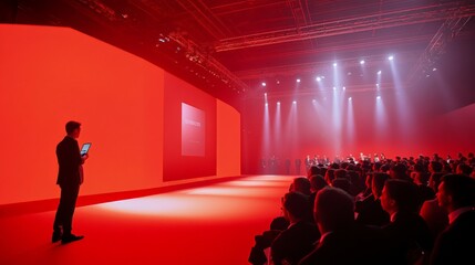 Product unveiling on stage with spotlight