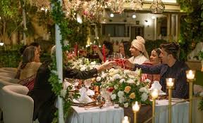 Decorated venue with happy guests